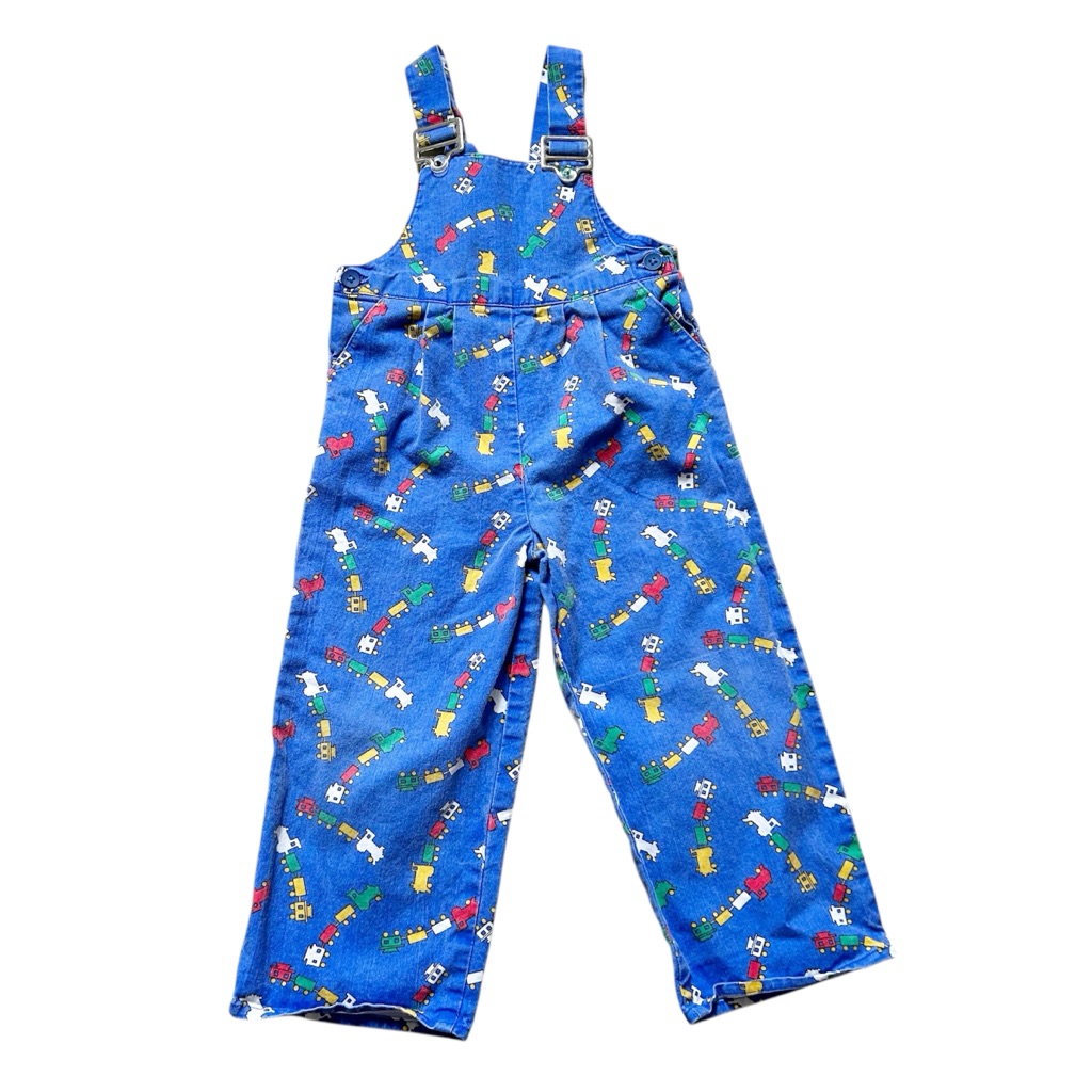 Retro Handmade Blue Train Pattern Overalls Unique & One Of A Kind Fall Winter